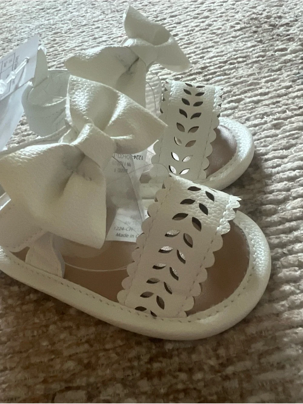 Baby Bow Accent White Sandals for Walkers